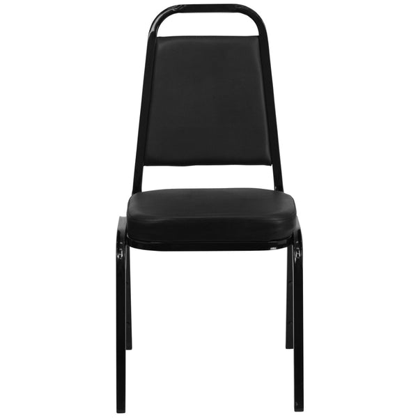 English Elm HERCULES Trapezoidal Back Stacking Banquet Chair - Stylish, Durable Comfort for Events & Gatherings Black Vinyl/Black Frame FD-BHF-1-GG