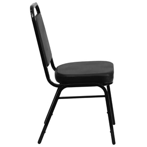 English Elm HERCULES Trapezoidal Back Stacking Banquet Chair - Stylish, Durable Comfort for Events & Gatherings Black Vinyl/Black Frame FD-BHF-1-GG