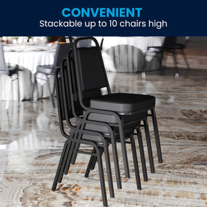 English Elm HERCULES Trapezoidal Back Stacking Banquet Chair - Stylish, Durable Comfort for Events & Gatherings Black Vinyl/Black Frame FD-BHF-1-GG