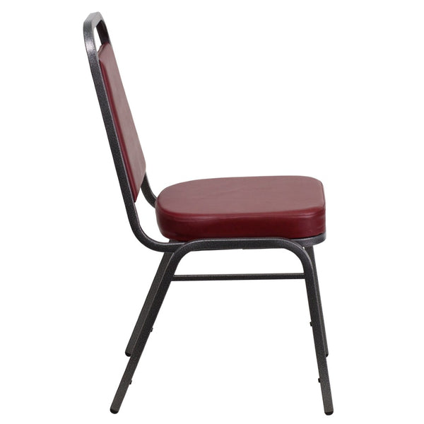 English Elm HERCULES Trapezoidal Back Stacking Banquet Chair - Stylish, Durable Comfort for Events & Gatherings Burgundy Vinyl/Silver Vein Frame FD-BHF-1-SILVERVEIN-BY-GG