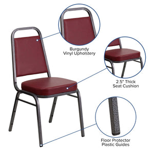 English Elm HERCULES Trapezoidal Back Stacking Banquet Chair - Stylish, Durable Comfort for Events & Gatherings Burgundy Vinyl/Silver Vein Frame FD-BHF-1-SILVERVEIN-BY-GG