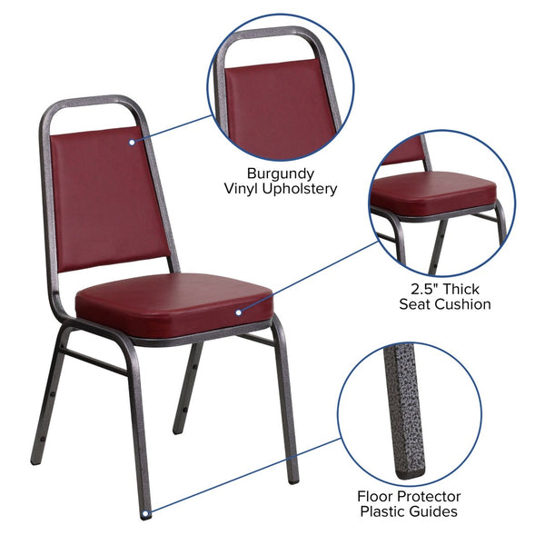 English Elm HERCULES Trapezoidal Back Stacking Banquet Chair - Stylish, Durable Comfort for Events & Gatherings Burgundy Vinyl/Silver Vein Frame FD-BHF-1-SILVERVEIN-BY-GG