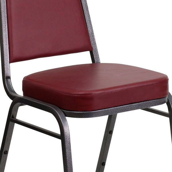 English Elm HERCULES Trapezoidal Back Stacking Banquet Chair - Stylish, Durable Comfort for Events & Gatherings Burgundy Vinyl/Silver Vein Frame FD-BHF-1-SILVERVEIN-BY-GG