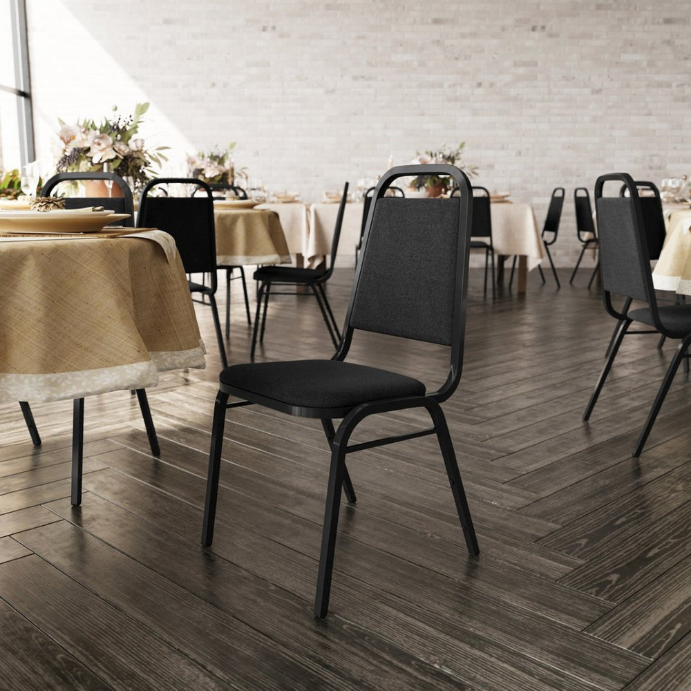 English Elm HERCULES Trapezoidal Back Stacking Banquet Chair - Heavy-Duty, Comfortable, & Space-Saving Design! FD-BHF-2-BK-BK-GG