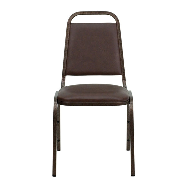 English Elm HERCULES Series Stacking Banquet Chair with Trapezoidal Back for Events, Easy Storage, 500 lb Capacity Brown Vinyl/Copper Vein Frame FD-BHF-2-BN-GG