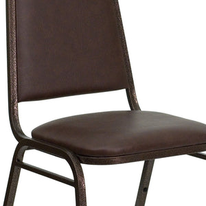 English Elm HERCULES Series Stacking Banquet Chair with Trapezoidal Back for Events, Easy Storage, 500 lb Capacity Brown Vinyl/Copper Vein Frame FD-BHF-2-BN-GG