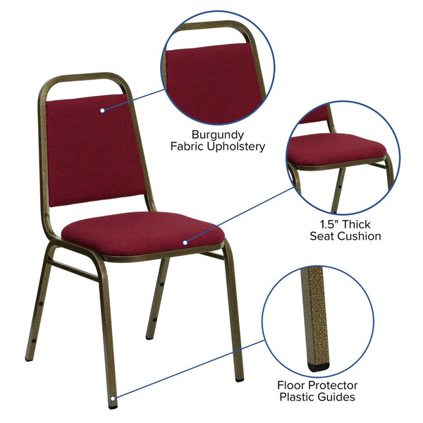 English Elm HERCULES Series Stacking Banquet Chair with Trapezoidal Back for Events, Easy Storage, 500 lb Capacity Burgundy Fabric/Gold Vein Frame FD-BHF-2-BY-GG