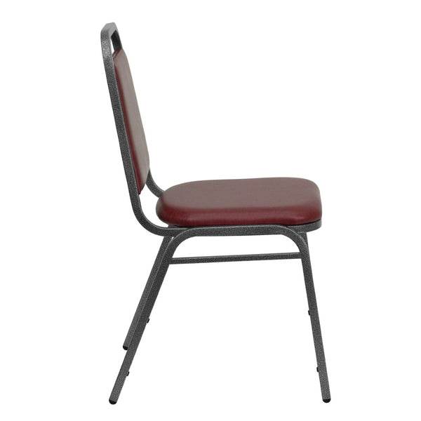 English Elm HERCULES Series Stacking Banquet Chair with Trapezoidal Back for Events, Easy Storage, 500 lb Capacity Burgundy Vinyl/Silver Vein Frame FD-BHF-2-BY-VYL-GG