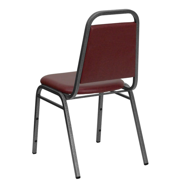 English Elm HERCULES Series Stacking Banquet Chair with Trapezoidal Back for Events, Easy Storage, 500 lb Capacity Burgundy Vinyl/Silver Vein Frame FD-BHF-2-BY-VYL-GG
