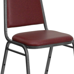 English Elm HERCULES Series Stacking Banquet Chair with Trapezoidal Back for Events, Easy Storage, 500 lb Capacity Burgundy Vinyl/Silver Vein Frame FD-BHF-2-BY-VYL-GG