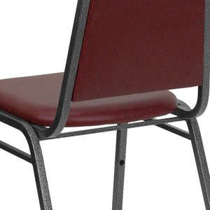 English Elm HERCULES Series Stacking Banquet Chair with Trapezoidal Back for Events, Easy Storage, 500 lb Capacity Burgundy Vinyl/Silver Vein Frame FD-BHF-2-BY-VYL-GG