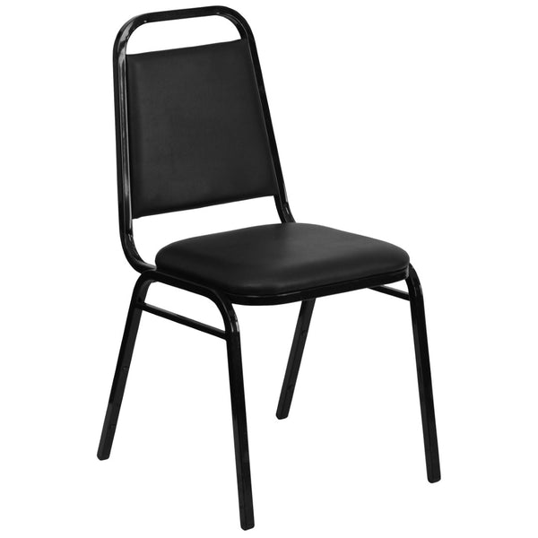 English Elm HERCULES Series Stacking Banquet Chair with Trapezoidal Back for Events, Easy Storage, 500 lb Capacity Black Vinyl/Black Frame FD-BHF-2-GG