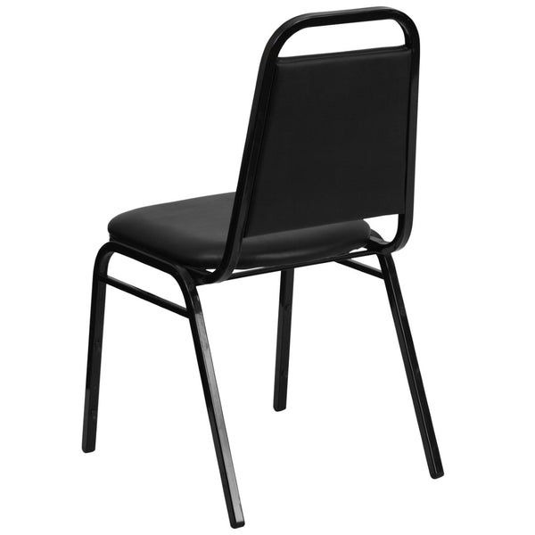 English Elm HERCULES Series Stacking Banquet Chair with Trapezoidal Back for Events, Easy Storage, 500 lb Capacity Black Vinyl/Black Frame FD-BHF-2-GG