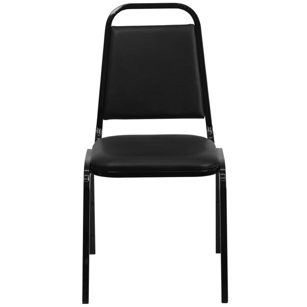 English Elm HERCULES Series Stacking Banquet Chair with Trapezoidal Back for Events, Easy Storage, 500 lb Capacity Black Vinyl/Black Frame FD-BHF-2-GG
