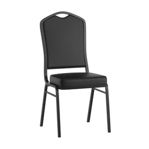 English Elm HERCULES Crown Back Stacking Banquet Chair - Durable, Comfortable Seating for Events & Dining Spaces Black Vinyl/Black Frame FD-C01-B-BK-VY-GG