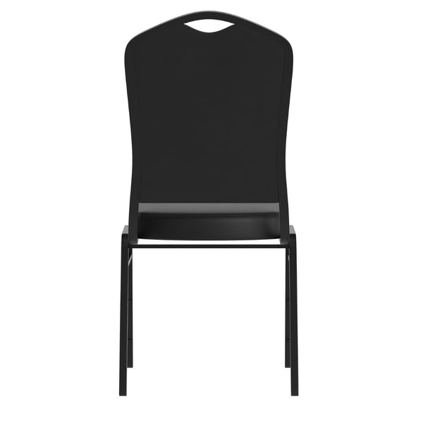 English Elm HERCULES Crown Back Stacking Banquet Chair - Durable, Comfortable Seating for Events & Dining Spaces Black Vinyl/Black Frame FD-C01-B-BK-VY-GG