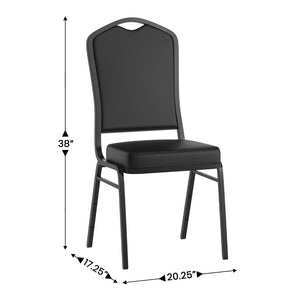 English Elm HERCULES Crown Back Stacking Banquet Chair - Durable, Comfortable Seating for Events & Dining Spaces Black Vinyl/Black Frame FD-C01-B-BK-VY-GG