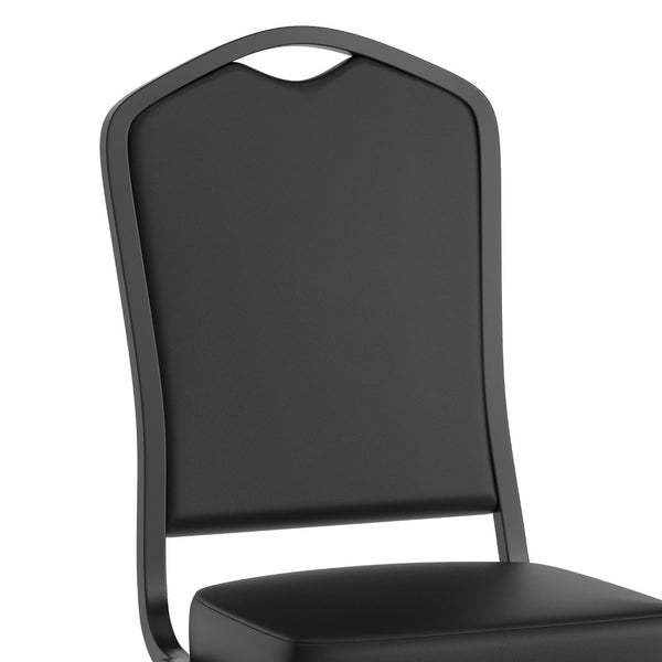 English Elm HERCULES Crown Back Stacking Banquet Chair - Durable, Comfortable Seating for Events & Dining Spaces Black Vinyl/Black Frame FD-C01-B-BK-VY-GG