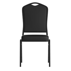 English Elm HERCULES Crown Back Stacking Banquet Chair - Durable, Comfortable Seating for Events & Dining Spaces Black Vinyl/Black Frame FD-C01-B-BK-VY-GG