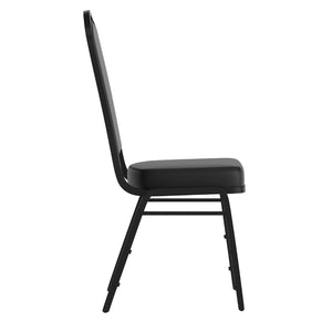 English Elm HERCULES Crown Back Stacking Banquet Chair - Durable, Comfortable Seating for Events & Dining Spaces Black Vinyl/Black Frame FD-C01-B-BK-VY-GG