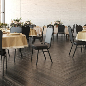 English Elm HERCULES Crown Back Stacking Banquet Chair - Durable, Comfortable Seating for Events & Dining Spaces Black Vinyl/Black Frame FD-C01-B-BK-VY-GG