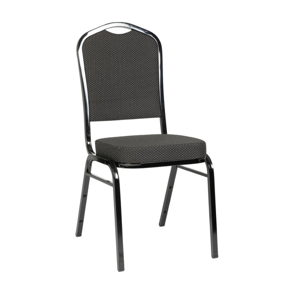 English Elm HERCULES Crown Back Stacking Banquet Chair - Durable, Comfortable Seating for Events & Dining Spaces Black Dot Patterned Fabric/Black Frame FD-C01-B-S076-GG
