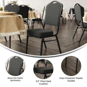 English Elm HERCULES Crown Back Stacking Banquet Chair - Durable, Comfortable Seating for Events & Dining Spaces Black Dot Patterned Fabric/Black Frame FD-C01-B-S076-GG