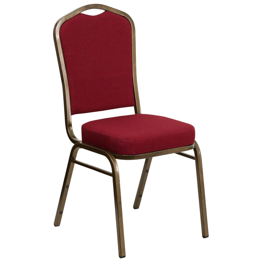 English Elm HERCULES Crown Back Banquet Chair - Elegant Navy Upholstered Seat, Sturdy Gold Frame for Events Burgundy Fabric/Gold Vein Frame FD-C01-GOLDVEIN-3169-GG