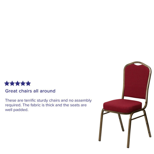 English Elm HERCULES Crown Back Banquet Chair - Elegant Navy Upholstered Seat, Sturdy Gold Frame for Events Burgundy Fabric/Gold Vein Frame FD-C01-GOLDVEIN-3169-GG