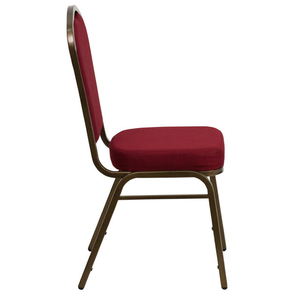 English Elm HERCULES Crown Back Banquet Chair - Elegant Navy Upholstered Seat, Sturdy Gold Frame for Events Burgundy Fabric/Gold Vein Frame FD-C01-GOLDVEIN-3169-GG
