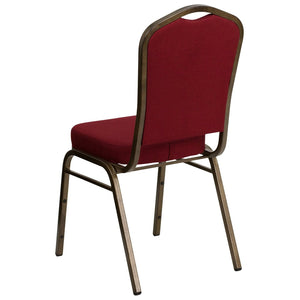 English Elm HERCULES Crown Back Banquet Chair - Elegant Navy Upholstered Seat, Sturdy Gold Frame for Events Burgundy Fabric/Gold Vein Frame FD-C01-GOLDVEIN-3169-GG