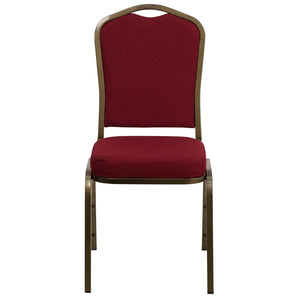 English Elm HERCULES Crown Back Banquet Chair - Elegant Navy Upholstered Seat, Sturdy Gold Frame for Events Burgundy Fabric/Gold Vein Frame FD-C01-GOLDVEIN-3169-GG