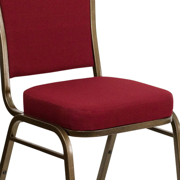English Elm HERCULES Crown Back Banquet Chair - Elegant Navy Upholstered Seat, Sturdy Gold Frame for Events Burgundy Fabric/Gold Vein Frame FD-C01-GOLDVEIN-3169-GG