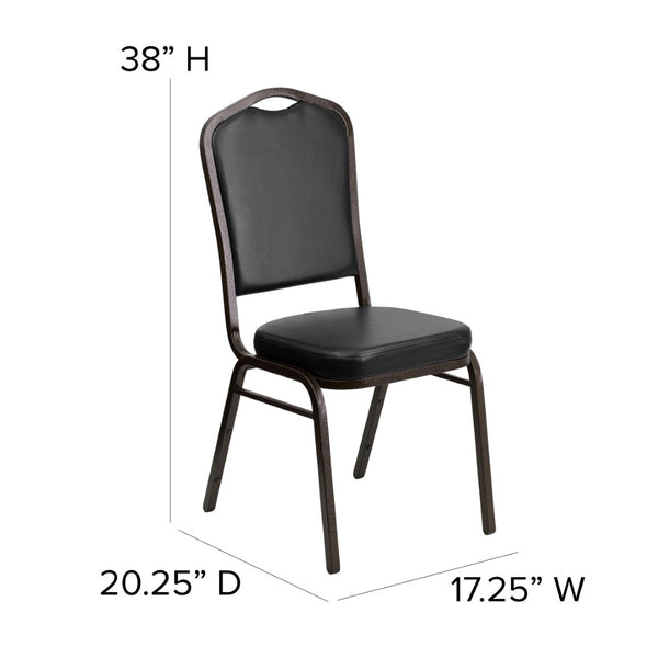 English Elm HERCULES Crown Back Banquet Chair - Elegant Navy Upholstered Seat, Sturdy Gold Frame for Events Black Vinyl/Gold Vein Frame FD-C01-GOLDVEIN-BK-VY-GG