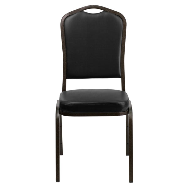 English Elm HERCULES Crown Back Banquet Chair - Elegant Navy Upholstered Seat, Sturdy Gold Frame for Events Black Vinyl/Gold Vein Frame FD-C01-GOLDVEIN-BK-VY-GG