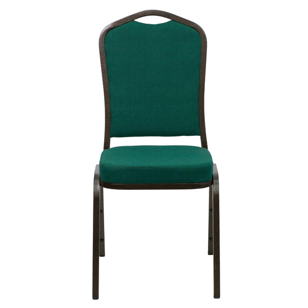 English Elm HERCULES Crown Back Banquet Chair - Elegant Navy Upholstered Seat, Sturdy Gold Frame for Events Green Fabric/Gold Vein Frame FD-C01-GOLDVEIN-GN-GG