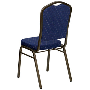 English Elm HERCULES Crown Back Banquet Chair - Elegant Navy Upholstered Seat, Sturdy Gold Frame for Events Navy Blue Dot Patterned Fabric/Gold Vein Frame FD-C01-GOLDVEIN-S0810-GG