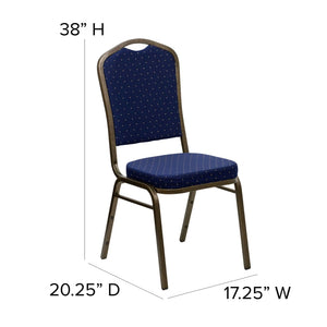 English Elm HERCULES Crown Back Banquet Chair - Elegant Navy Upholstered Seat, Sturdy Gold Frame for Events Navy Blue Dot Patterned Fabric/Gold Vein Frame FD-C01-GOLDVEIN-S0810-GG