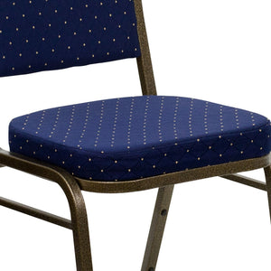 English Elm HERCULES Crown Back Banquet Chair - Elegant Navy Upholstered Seat, Sturdy Gold Frame for Events Navy Blue Dot Patterned Fabric/Gold Vein Frame FD-C01-GOLDVEIN-S0810-GG
