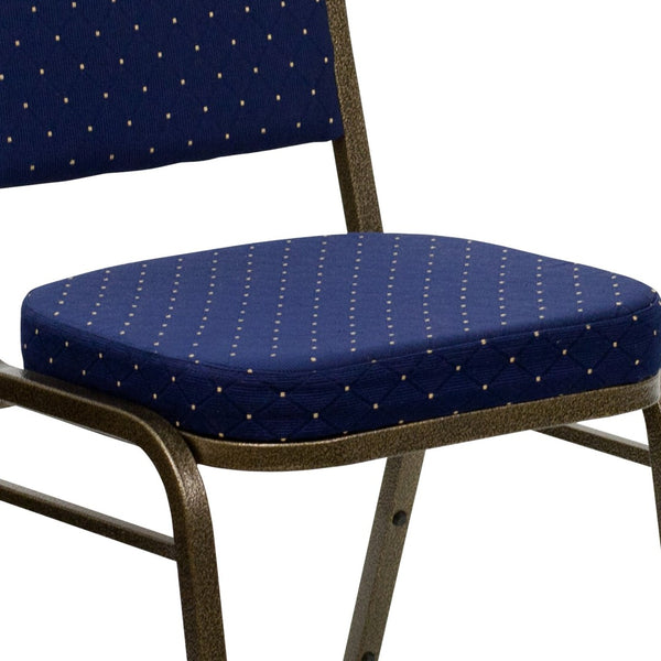 English Elm HERCULES Crown Back Banquet Chair - Elegant Navy Upholstered Seat, Sturdy Gold Frame for Events Navy Blue Dot Patterned Fabric/Gold Vein Frame FD-C01-GOLDVEIN-S0810-GG