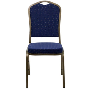 English Elm HERCULES Crown Back Banquet Chair - Elegant Navy Upholstered Seat, Sturdy Gold Frame for Events Navy Blue Dot Patterned Fabric/Gold Vein Frame FD-C01-GOLDVEIN-S0810-GG