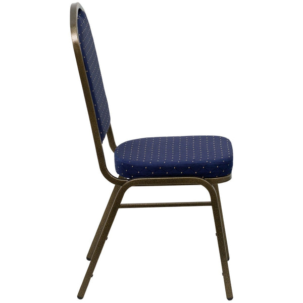 English Elm HERCULES Crown Back Banquet Chair - Elegant Navy Upholstered Seat, Sturdy Gold Frame for Events Navy Blue Dot Patterned Fabric/Gold Vein Frame FD-C01-GOLDVEIN-S0810-GG