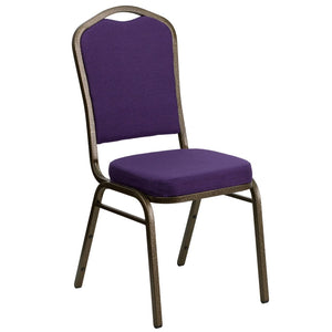 English Elm HERCULES Crown Back Banquet Chair - Elegant Navy Upholstered Seat, Sturdy Gold Frame for Events Purple Fabric/Gold Vein Frame FD-C01-PUR-GV-GG