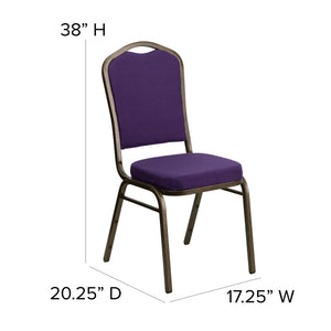 English Elm HERCULES Crown Back Banquet Chair - Elegant Navy Upholstered Seat, Sturdy Gold Frame for Events Purple Fabric/Gold Vein Frame FD-C01-PUR-GV-GG