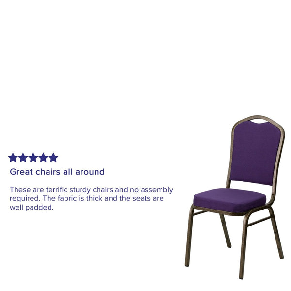 English Elm HERCULES Crown Back Banquet Chair - Elegant Navy Upholstered Seat, Sturdy Gold Frame for Events Purple Fabric/Gold Vein Frame FD-C01-PUR-GV-GG