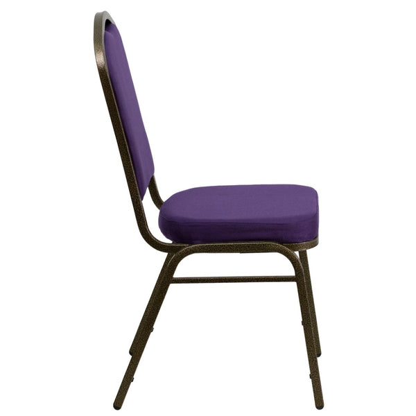 English Elm HERCULES Crown Back Banquet Chair - Elegant Navy Upholstered Seat, Sturdy Gold Frame for Events Purple Fabric/Gold Vein Frame FD-C01-PUR-GV-GG