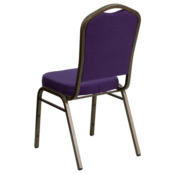 English Elm HERCULES Crown Back Banquet Chair - Elegant Navy Upholstered Seat, Sturdy Gold Frame for Events Purple Fabric/Gold Vein Frame FD-C01-PUR-GV-GG