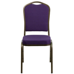 English Elm HERCULES Crown Back Banquet Chair - Elegant Navy Upholstered Seat, Sturdy Gold Frame for Events Purple Fabric/Gold Vein Frame FD-C01-PUR-GV-GG