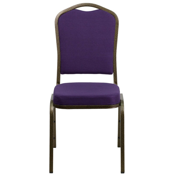 English Elm HERCULES Crown Back Banquet Chair - Elegant Navy Upholstered Seat, Sturdy Gold Frame for Events Purple Fabric/Gold Vein Frame FD-C01-PUR-GV-GG