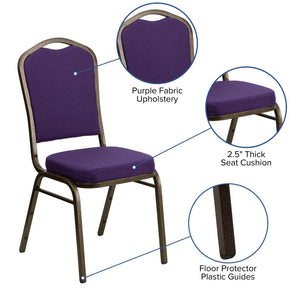 English Elm HERCULES Crown Back Banquet Chair - Elegant Navy Upholstered Seat, Sturdy Gold Frame for Events Purple Fabric/Gold Vein Frame FD-C01-PUR-GV-GG